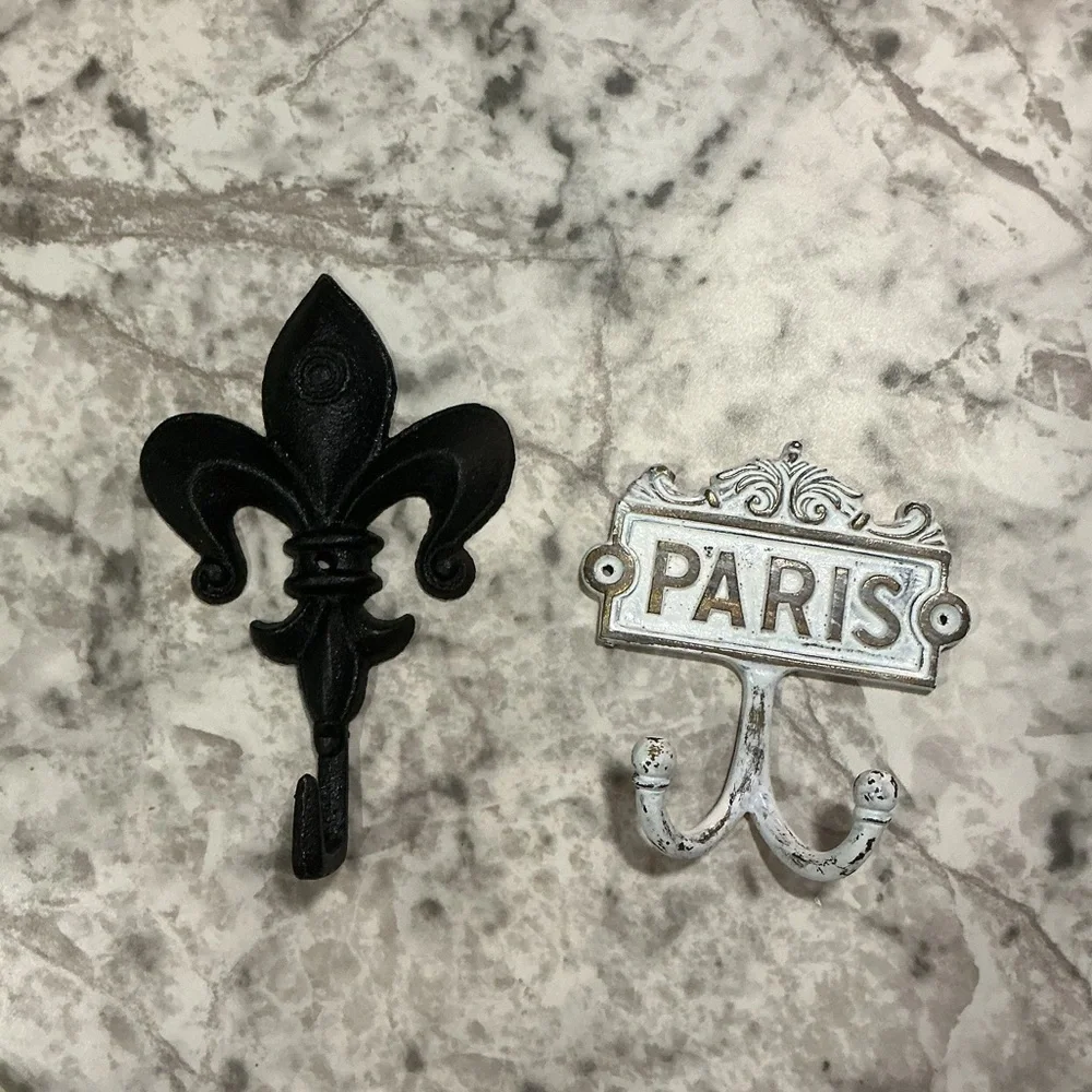 Decorative Fleur-de-Lis and Paris Wall Hooks - Black & White